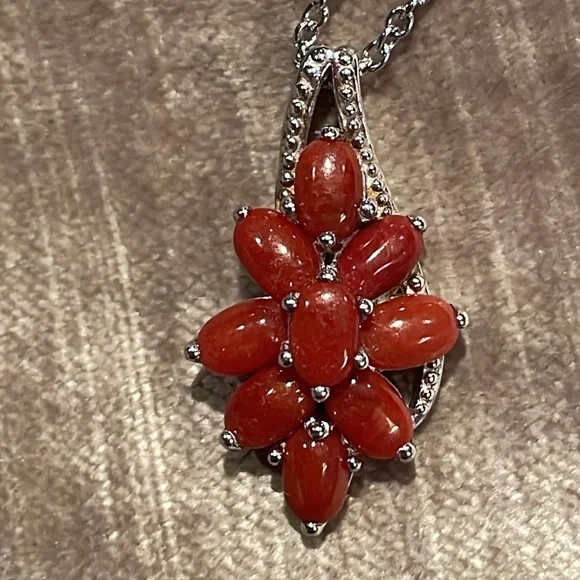 Red Jade Pendant 925 Sterling Silver with Stainless Steel Chain 20”